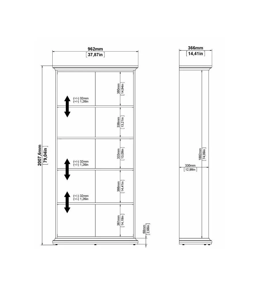 LIBRERIA "PARIS" BIANCA CON 4 RIPIANI, 96X36X200 CM
